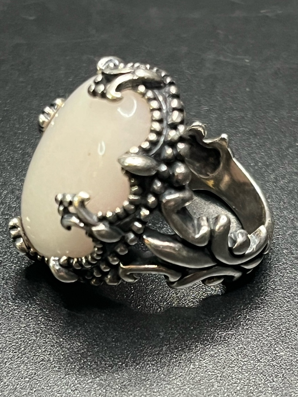 Sterling Silver Genuine White Chalcedony Milky Quartz Statement Ring Size 6
